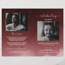 Donkerrode rouwmap met vouwprogramma