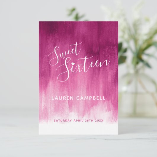 Donkerrode roze abstracte kunst, zoete 16 RSVP-kaa RSVP Kaartje (Staand voorkant)