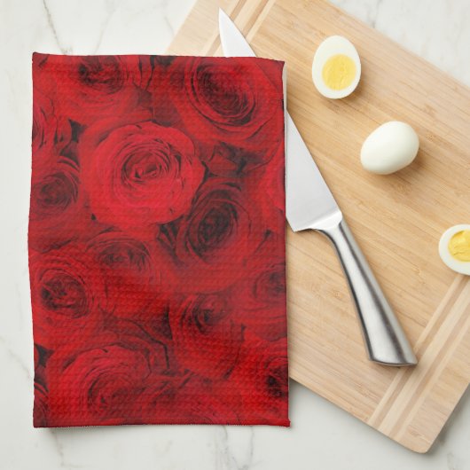 Donkerrode rozen Art keukenhanddoek (Quarter Fold)