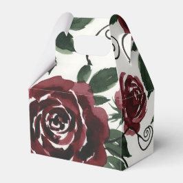 Donkerrode rozen bloemendecoratie gunstdoos bedankdoosjes