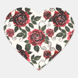 Donkerrode Rozen Bloemhartsticker Hart Sticker