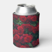 Donkerrode rozen dauwdruppels blikjeskoeler (Blikje Voorkant)