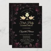 Donkerrode rozen Kelk Eerste Heilige Communie Kaart (Voorkant / Achterkant)