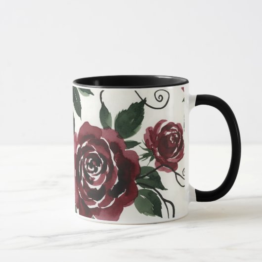 Donkerrode rozen keramische mok met zwarte handgre (Rechts)