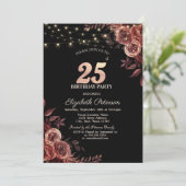 Donkerrode rozen, strijklichten zwart 25e verjaard kaart (Staand voorkant)