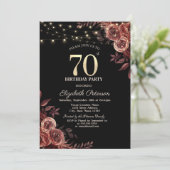 Donkerrode rozen, strijklichten zwart 70e verjaard kaart (Staand voorkant)