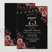 Donkerrode rozen, strijklichten zwart 75e verjaard kaart (Voorkant / Achterkant)