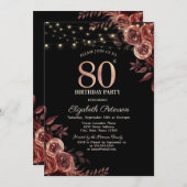 Donkerrode rozen, strijklichten zwart 80ste verjaa kaart (Voorkant / Achterkant)