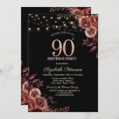 Donkerrode rozen, strijklichten zwart 90ste verjaa kaart (Voorkant / Achterkant)