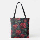 Donkerrode rozen tote bag (Achterkant)