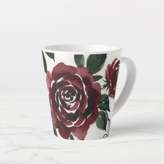 Donkerrode rozen waterverf latte mok (Rechterhoek)