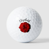 donkerrode rozenbloem aangepaste naam dames golfballen (Voorkant)