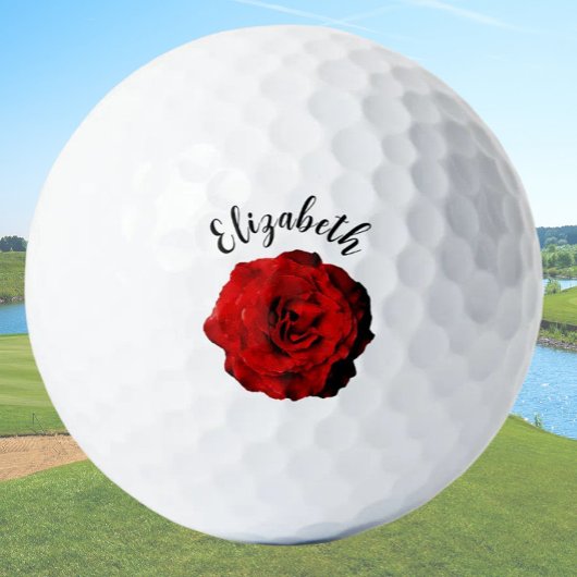 donkerrode rozenbloem aangepaste naam dames golfballen
