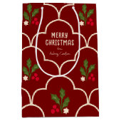Donkerrode Scallop Tegel Christmas Springs Medium Cadeauzakje (Voorkant)