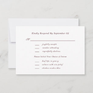 Donkerrode script menu selectie chic trouw RSVP 