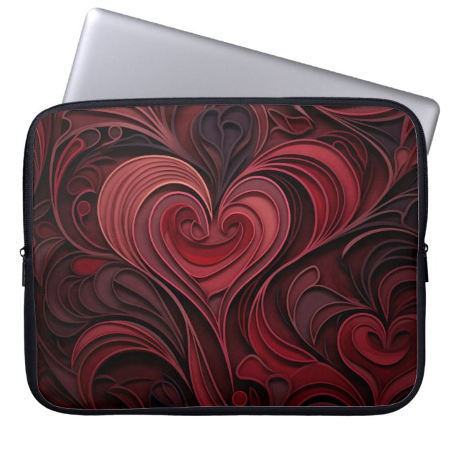 DONKERRODE SIERLIJKE VALENTIJN HARTEN LAPTOP SLEEVE (Voorkant)
