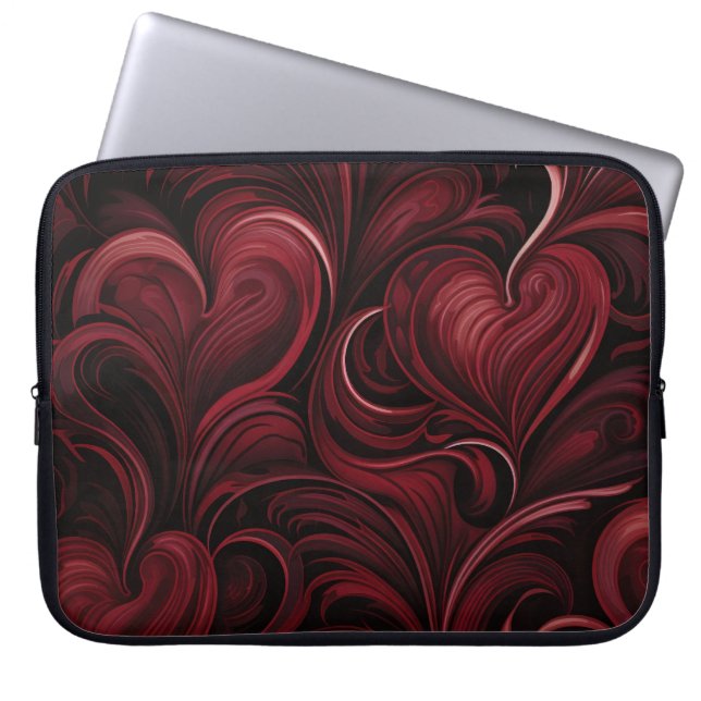 DONKERRODE SIERLIJKE VALENTIJNSHARTEN LAPTOP SLEEVE (Voorkant)