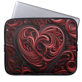 DONKERRODE SIERLIJKE VALENTIJNSHARTEN LAPTOP SLEEVE