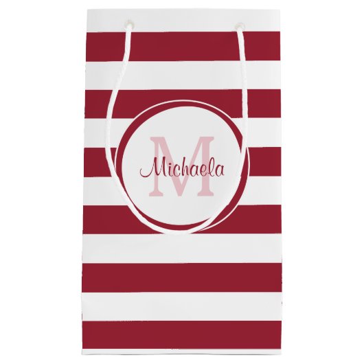 Donkerrode Snoepjes strepen met modieus monogram Klein Cadeauzakje (Voorkant)