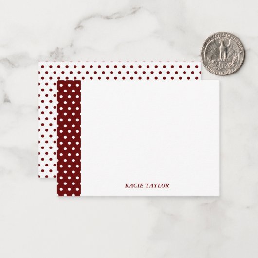 Donkerrode Stippen gepersonaliseerde notitiekaarte Notitiekaartje (Voorkant / Achterkant in situ)