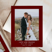 Donkerrode tekst en foto | Bruiloft dank u Briefkaart