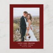 Donkerrode tekst en foto | Bruiloft dank u Briefkaart (Voorkant)