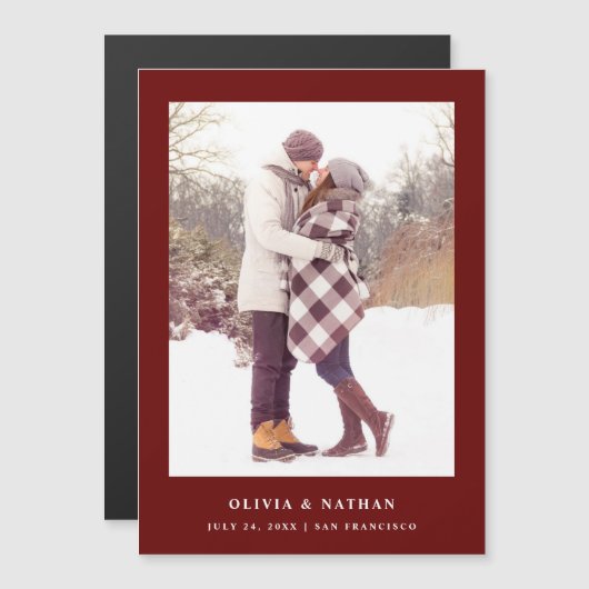 Donkerrode tekst en foto | Magnetisch De datum ops (Voorkant / Achterkant)