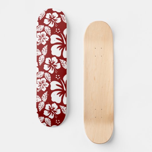 Donkerrode tropische hibiscus skateboard (Voorkant)