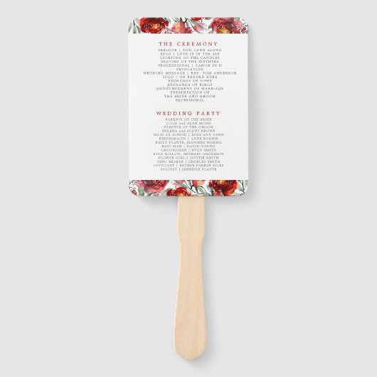 Donkerrode tuinbloemen handwaaier (Voorkant)