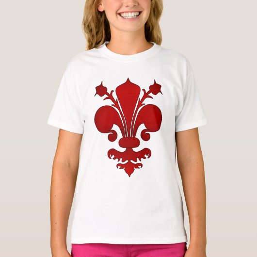 Donkerrode vloour de lis-symbool t-shirt (Voorkant)