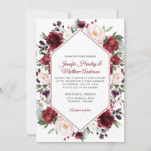 Donkerrode Waterverf Bloemen Lijst Winterbruiloft Kaart (Voorkant)