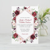 Donkerrode Waterverf Bloemen Lijst Winterbruiloft Kaart (Staand voorkant)