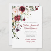 Donkerrode winter bloemenbruiloft uitnodiging (Voorkant)