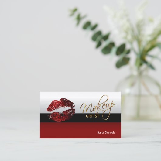 Donkerrode, zwarte en witte kaneel Rode Lips Visitekaartje (Staand voorkant)