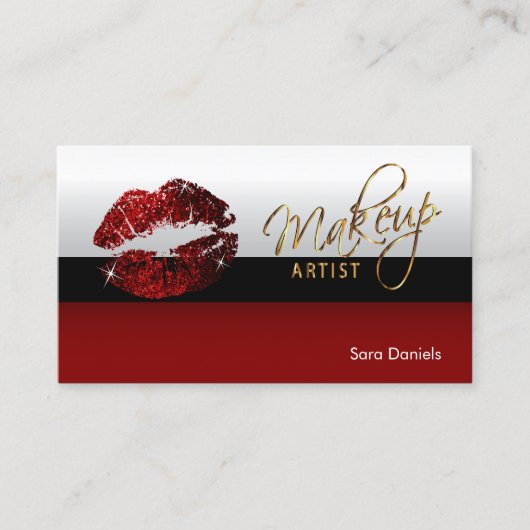 Donkerrode, zwarte en witte kaneel Rode Lips Visitekaartje (Voorkant)