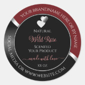 Donkerrode Zwarte Golvende Zilveren Hartjes Produc Ronde Sticker (Voorkant)