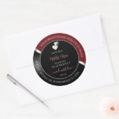 Donkerrode Zwarte Golvende Zilveren Hartjes Produc Ronde Sticker (Envelop)