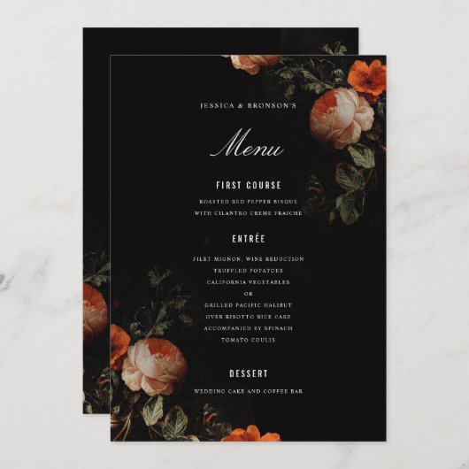 DonkerRomantisch Bloemen Nederlands Meester Schild Menu (Voorkant / Achterkant)