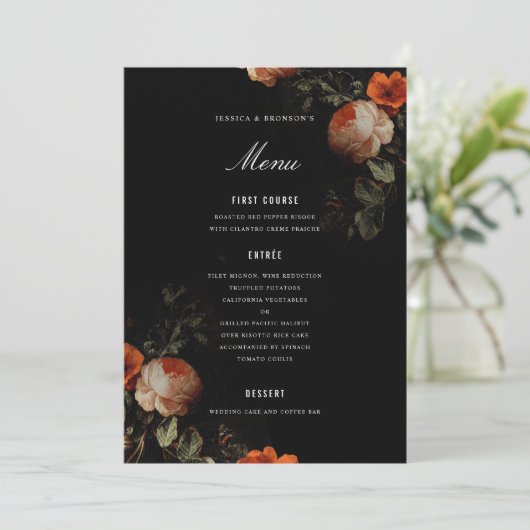 DonkerRomantisch Bloemen Nederlands Meester Schild Menu (Staand voorkant)