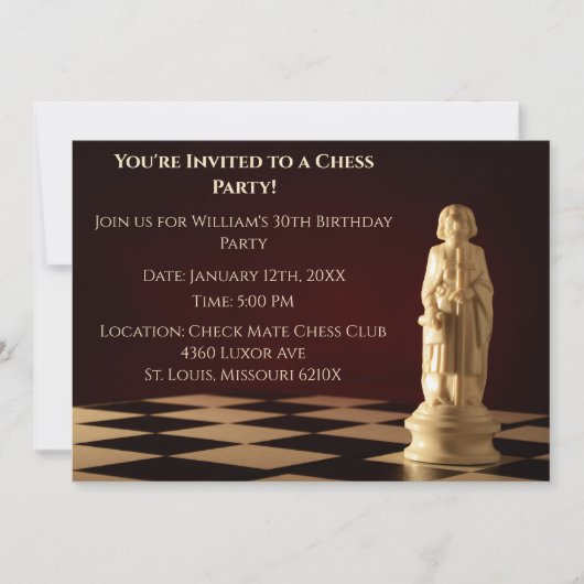 Donkerrood 30ste verjaardag partij schaakbisschop kaart (Voorkant)