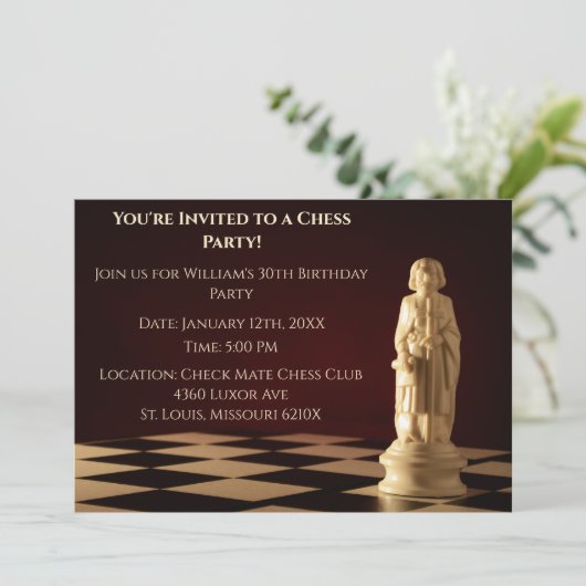 Donkerrood 30ste verjaardag partij schaakbisschop kaart (Staand voorkant)