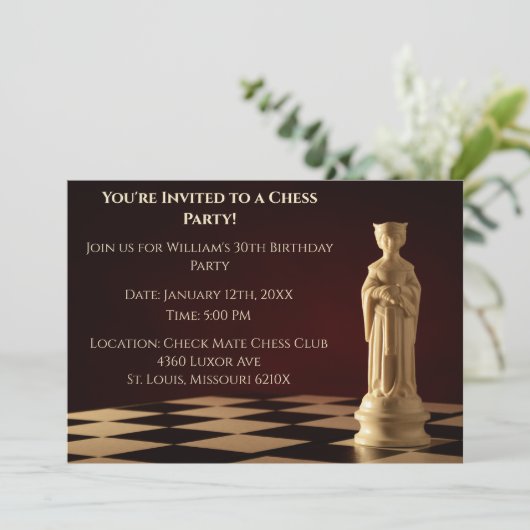 Donkerrood 30ste verjaardag partij schaakkoningin kaart (Staand voorkant)