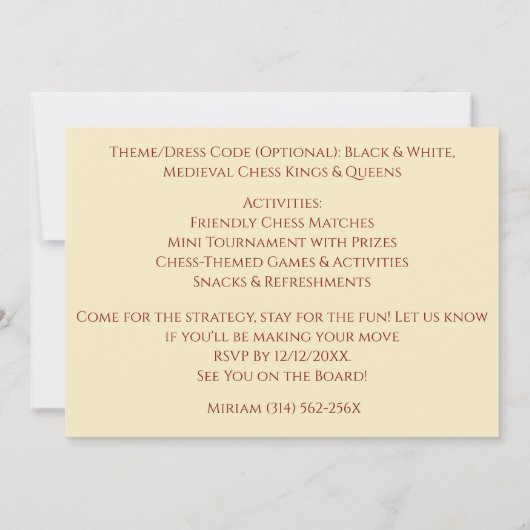 Donkerrood 30ste verjaardag partij schaakkoningin kaart (Achterkant)