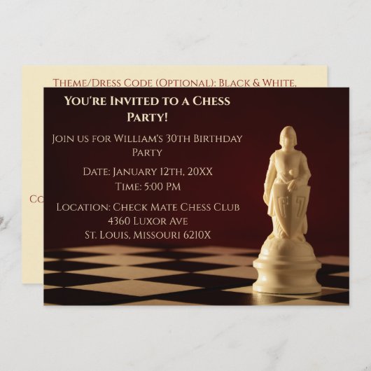 Donkerrood 30ste verjaardag partij schaakpion kaart (Voorkant / Achterkant)