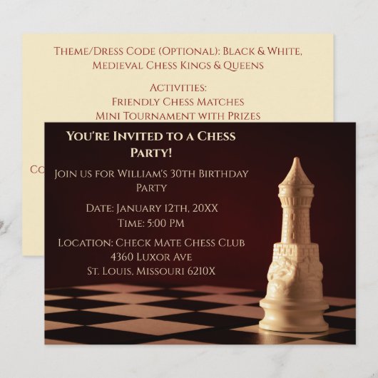 Donkerrood 30ste verjaardag partij schaaktang kaart (Voorkant / Achterkant)