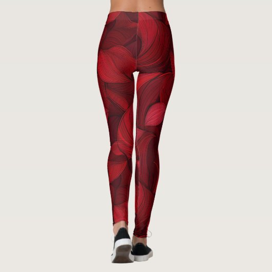 Donkerrood Abstract bladpatroon Leggings (Achterkant)