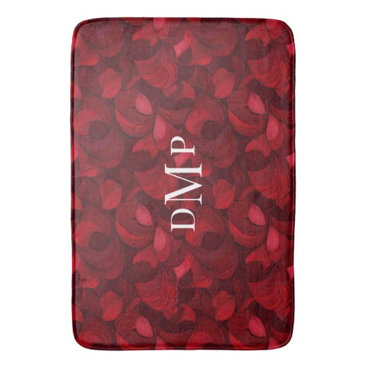 Donkerrood Abstract bladpatroon monogram Badmat (Voorkant Verticaal)