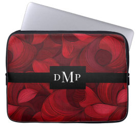Donkerrood Abstract bladpatroon monogram Laptop Sleeve