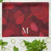 Donkerrood Abstract bladpatroon Theedoek (Gevouwen)