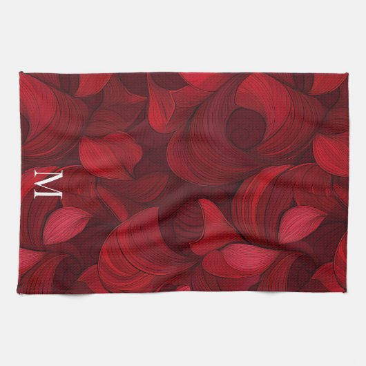 Donkerrood Abstract bladpatroon Theedoek (Horizontaal)